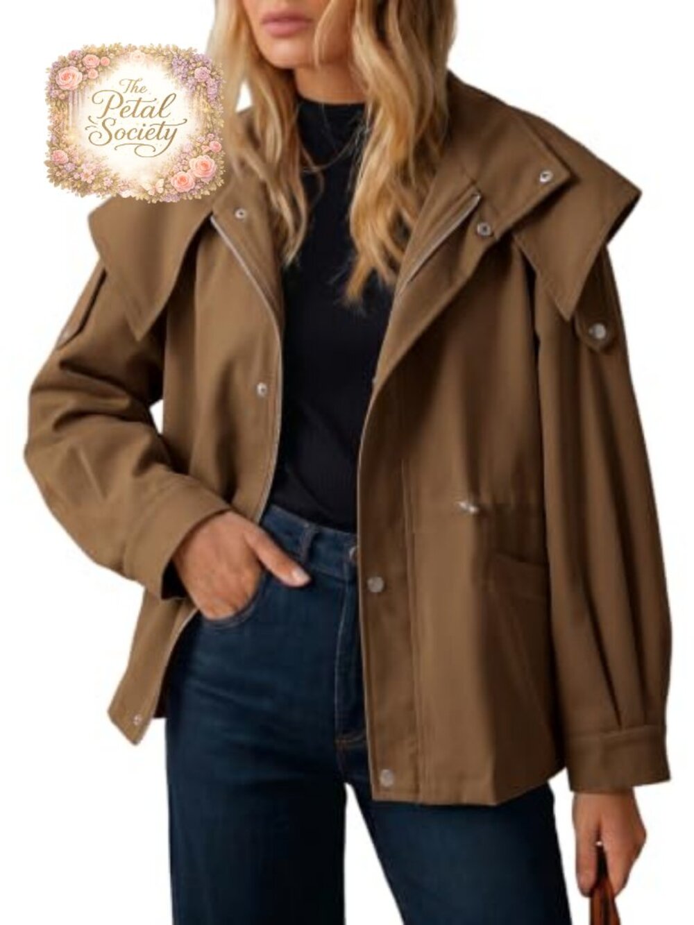 Dokotoo Women's Zip Drawstring Hooded Trench Coat Casual Outerwear